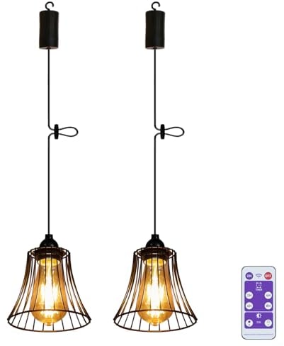 YIKEGE LICHT 2x Hängelampe mit Batterie Fernbedienung Akku Hängeleuchte Deckenlampe ohne Strom Batteriebetriebene Außenbeleuchtung Außen Laternen Lampions für Garten Balkon Flur Deko Camping Geschenk