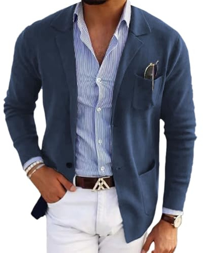 Oanviso Homme Blazer Veste de Costume Slim Fit Blazer pour Business Mariage Soirée Blouson de Smoking Jacket Costume Moderne Mince Veste Haut de Fête Chemise A Marine XXL
