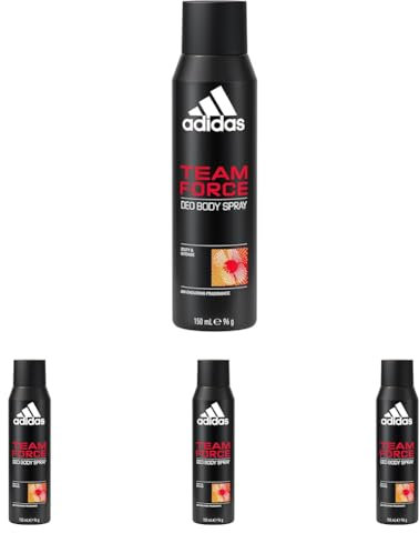 Adidas, Team Force Deodorante Spray Uomo, Fragranza Duratura di 48 Ore, Formula Vegana e Senza Alcol, 150 ml (Confezione da 4)