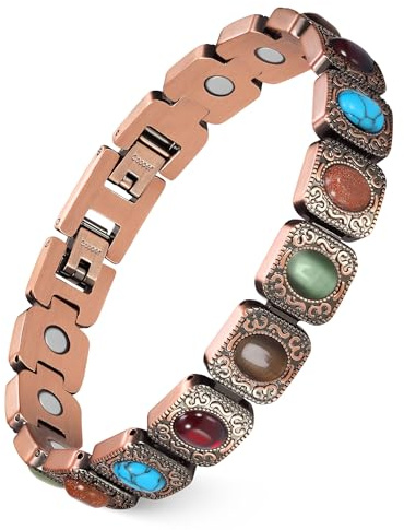 Jeracol Lymphdrainage, Kupfer-Magnetarmbänder für Damen, Kupferarmband mit türkisfarbenem Stein, verstellbare Länge, mit Größenwerkzeug, in Geschenkbox