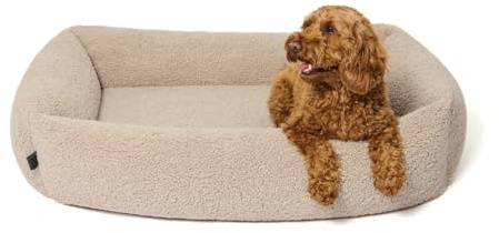 PAW WOW Sven Hundebett | Orthopädisches Hundebett | Teddy-Stoff | Hundekörbchen für kleine, mittelgroße und große Hunde (Greige, 75x105cm)