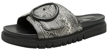 Tamaris Damen Wide Fit Pantoletten flach mit Klettverschluss und Schnalle, schwarz (Black Snake), 42 EU