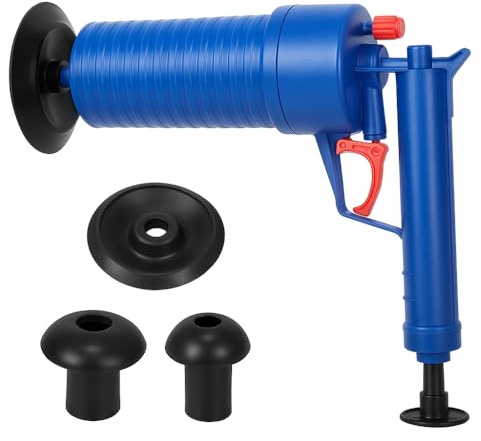 Sturatubi ad Aria Compressa con 4 Adattatori |Pulitore Sblocca WC, Lavandini, Docce e Vasche
