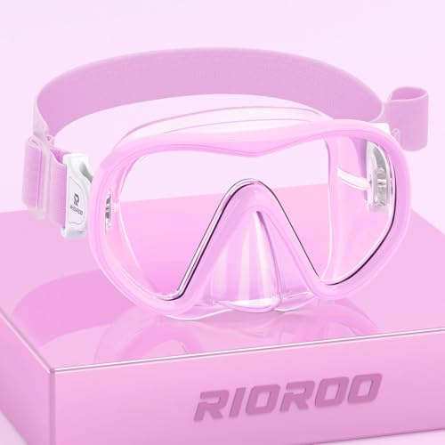 RIOROO Máscara de Snorkel para Niños con Correa de Tela Ajustable, Protección Nasal, Visión Panorámica HD 180°, Antivaho y Antifugas, para 4-16 años.