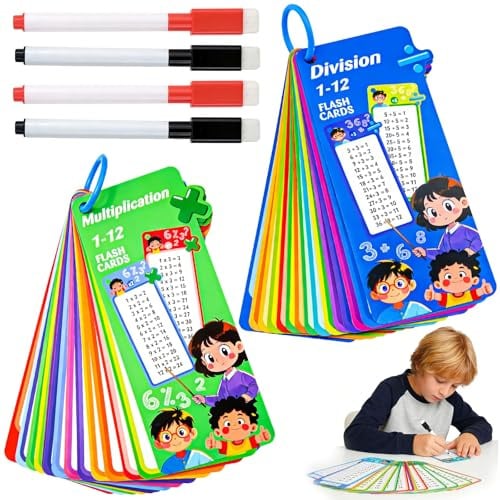 1x1 Lernkarten Für Multiplikation Und Division Mit Übungsblättern | Einmaleins Lernkarten Set, Zum Abwischen Mathe Karten Tragbare, mit 4 Löschbaren Stiften, Spaß beim Einmaleins Lernen