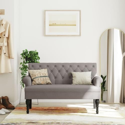 Massbinet Sitzbank mit Rückenlehne Sofa 2 Sitzer Couch Retro-Stil Kleine Loveseat Modern Polstersofa für Wohnzimmer Schlafzimmer kleinen Raum Taupe 120x62x75,5 cm Stoff