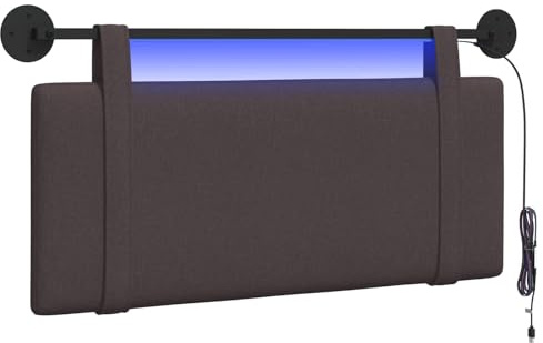 vidaXL Hängendes Kopfteil Mit LED Licht Dunkelbraun Stoff, Stylische Schlafzimmer-Deko, modernes Wandkopfteil, luxuriöser Stoffakzent, gemütliche Schlaf-Oase