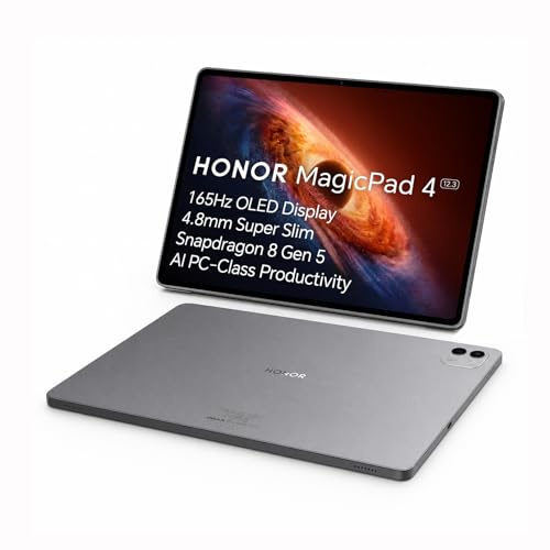 HONOR MagicPad 4 Tablet WiFi 7 12,3 OLED 3K, Snapdragon 8 Gen 5, 165Hz, 10000mAh, 8 Altavoces Sonido Espacial, 4.8mm Ultra Fina, Modo PC con IA, Android 16, 16GB+512GB Gris
