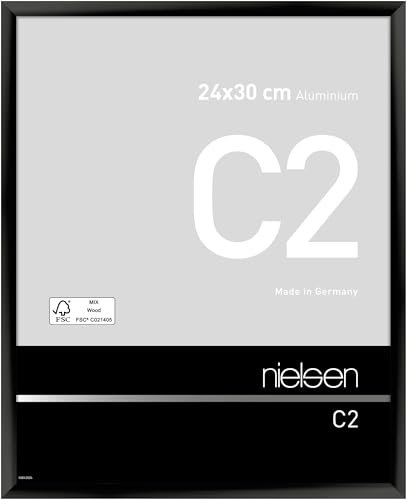nielsen Bilderrahmen, 24 x 30 cm, Aluminium, Schwarz glanz, Rahmen zum Aufhängen im Hoch- & Querformat, Echtglas, C2