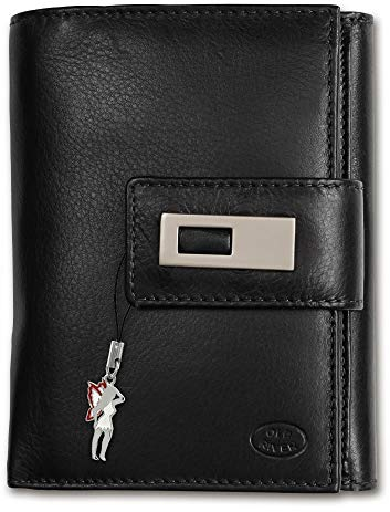 Old River Damen Herren Portemonnaie Geldbörse schwarz Leder 11x3x14cm OPD701F Leder Portemonnaie