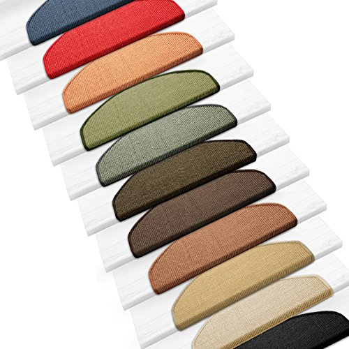 casa pura Sisal Stufenmatten im 15er Set | 100% Naturfaser in 2 Größen | sicherer Halt auf Ihrer Treppe | halbrund 56x18 cm mit Lippe - Dunkelbraun