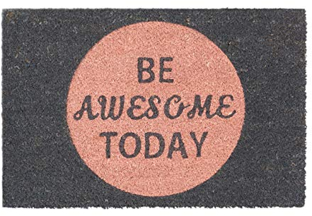 Relaxdays Paillasson fibres de coco écologiques 60x40 BE AWESOME TODAY tapis de sol tapis d'entrée support antidérapant caoutchouc PVC porte entrée terrasse jardin garage, rose
