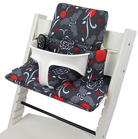 Sitzkissen Ersatzbezug Bezug Kissen-Set Sitzverkleinerer kompatibel mit Stokke Tripp Trapp für Hochstuhl-Kinderstuhl Mod. 2 (Dunkelgrau Mosaik Rot)