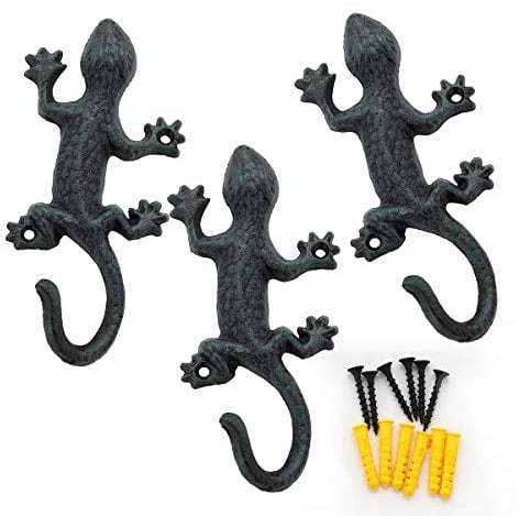 Chas Bete Gecko Kleiderhaken Wand Garderobenhaken, 17cm Vintage Metall Wandhaken 3er-set Haken Garderobe
