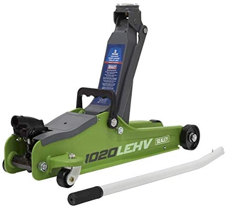 Sealey 2 Tonne Trolley Jack, Car Jack, Low Profile Short Chassis - High Visibility Green - 1020LEHV