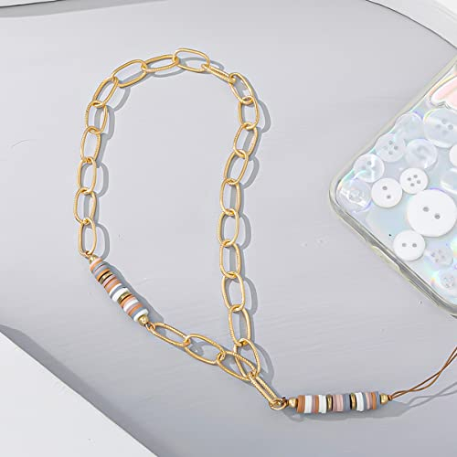 Universale Handykette Handgelenkschlaufe Kette,Gold Kette Perlen Anhänger Mobile Umhängeband Telefongurte Telefonkette Handyanhänger Schlüsselanhänger Taschenanhänger für Mädchen Frauen,Weichen Lehm