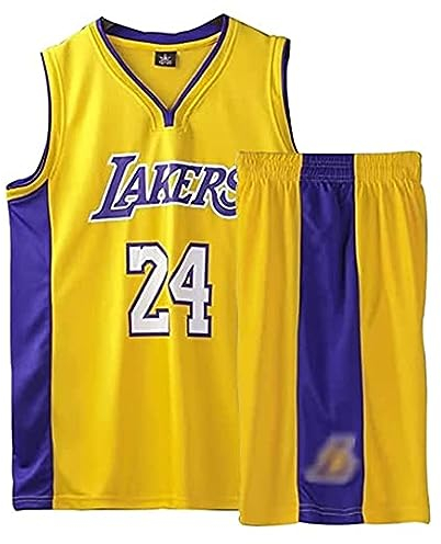 Basketball Trikot Shirt und Shorts, Erwachsene Basketball Jersey, Basketball ärmellose Anzug, Basketball Sportbekleidung, T-Shirt Weste + Shorts, Jugendlich Sweatshirt(2XL,Gelb)