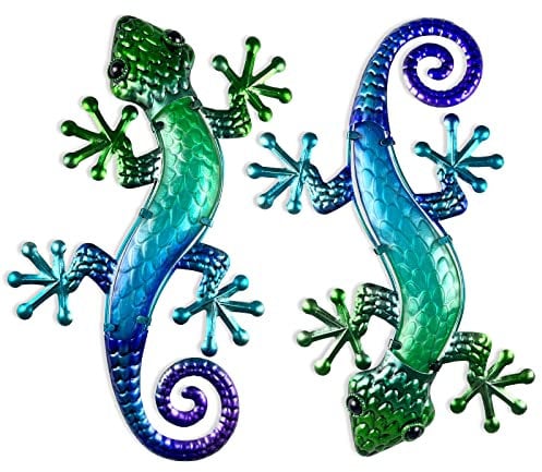 HONGLAND Glattol Metal Gecko Wall Art 15 Inch Lizard Outdoor Decor Lizards Garden Sculpture for Yard Fence 2 Pack