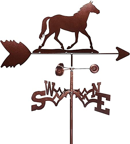 Girouette de Jardin Exterieur Weatherervane, Orientation, Vanne Météo en Acier, Kit De Direction Éolienne, Artisanat De Décoration Extérieure - Cheval Galopant Girouette Anemometre