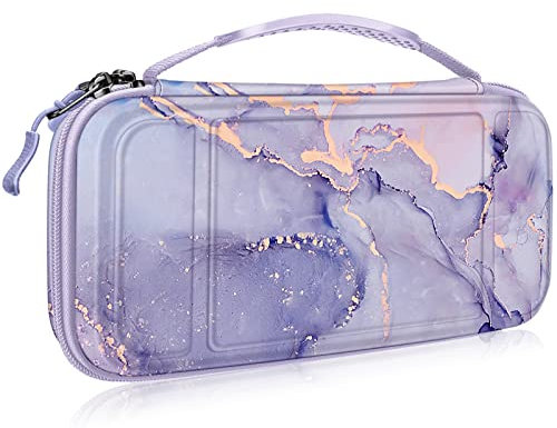 FINTIE Etui pour Nintendo Switch / Switch Modèle OLED - Sacoche de Rangement Zippée Anti-Choc Housse de Transport en EVA, Sacoche de Voyage Console avec 10 Emplacements Cartes de Jeu, Marbre Lilas