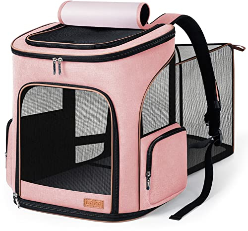 Lekereise Haustier-Rucksack, erweiterbar, Katzenrucksack für kleine Hunde, große Katzen, Welpen, Hunderucksack für Wandern, Reisen, Outdoor, hält Haustiere bis zu 20-11,3 kg, Rosa