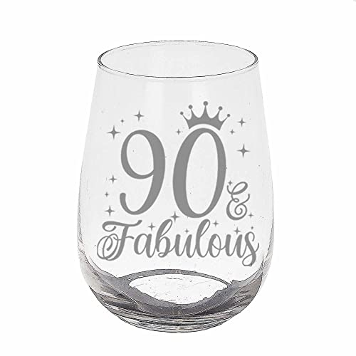 Always Looking Good 90th Birthday Gifts for Women 90 & Fabulous Engraved stemless Gin Glass Present for 90 Year Old Ladies stemless Gin Glass Laser Engraved Elegant stemless 90th Gin Glass