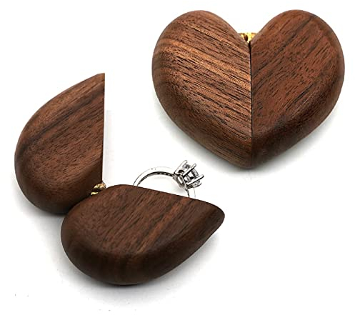 EdirFtra 2 Pack Holz Herz Ring Box, Holz Ehering Box, Verlobungsring Box, Vorschlag Ring Box, Walnuss Ring Boxen mit Magnet für Hochzeit, Vorschlag Ring Aufbewahrungskoffer
