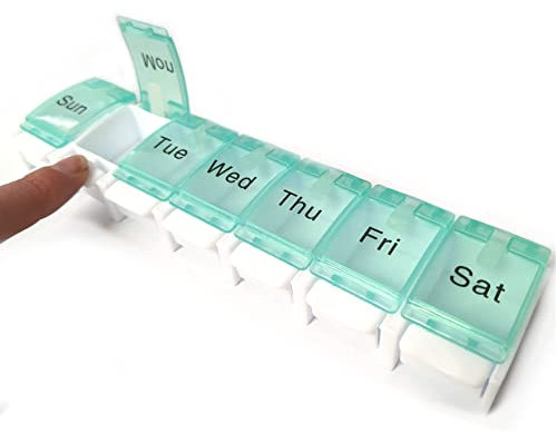 7 Day Pill Box Organiser Medicine Storage Box Tablet Organiser Dispenser Weekly Storage Pill Case 1 Times A Day Easy Open Push Button Ideal For Your Medical Supplies Of Tablets, Vitamins And Capsules