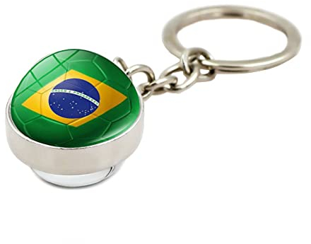 Porte Clé 2 Pièces Pendentif Porte Clés Équipe De Football Espagne Allemagne Brésil Pendentif Ballon En Verre Cristal Brésil