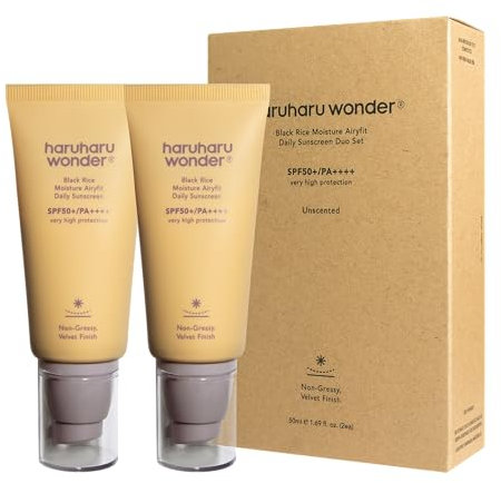 haruharu wonder Black Rice Moisture Airyfit Daily Sunscreen 50ml (Pack of 2) SPF 50+ PA++++, Breitspektrum UVA/UVB, Antioxidationsmittel, nicht fettende samtige Oberfläche, hydratisierend
