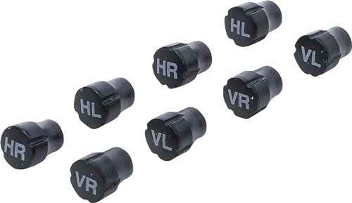 BGS DIY 80722 | Kunststoff-Ventilkappen-Satz | Reifenmarkierung | 8-TLG. | für Auto, Lkw, Motorrad und Fahrräder mit Pkw-Ventil | je 2x VL, HL, VR, HR | ABS-Kunststoff | Ø 13 x 17 mm