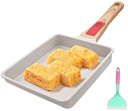 AIKENBBKK Tamagoyaki Pfanne, All-in-One Japanische Omlette Pfanne mit Abnehmbarer Griff, 19x16 cm Antihaft-kleine Japanische Pfanne Tamagoyaki, Backofen und spülmaschinenfest
