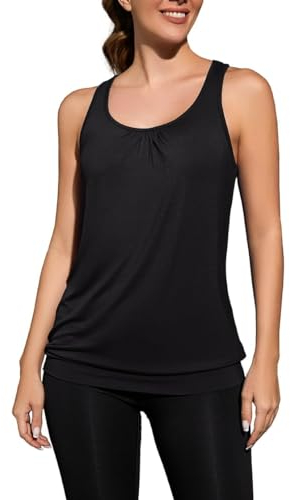 WANGZHI Tank Top Damen Yoga Shirt Sport Tanktop Ärmellos Racerback Fitness Oberteil,Black,XXL