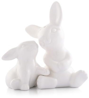 Arthur Court White Stoneware Mother and Baby Easter salt and pepper shakers set, Durable and Easy to Clean, Whimsical Addition to Table Settings, Bunny salt and pepper shakers