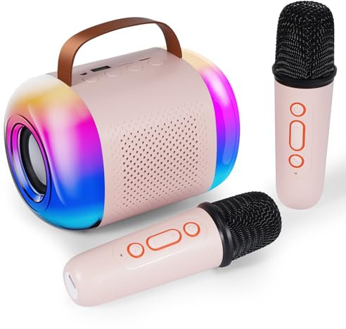 SOPPY Karaoke Machine for Kids, Portable Bluetooth Speaker with 2 Wireless Microphones, Karaoke Toys with LED Light, Party Lights for Kids and Adults, Gifts for Girls Boys Family Home Party (Pink)