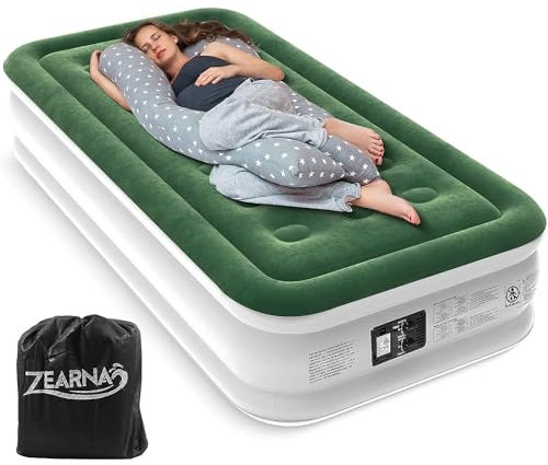 Zearna 190x100x40cm Single Inflatable bed, Air Mattress with Built-in Electric Pump, Blow Up Mattress in 3 Mins Self-Inflation/Deflation,Flocked Surface Guest Airbed for Home Portable Camping