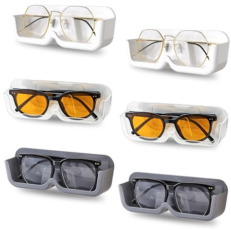 LZYDKH 6 Stück Brillenhalter Wand, Brillenablage Selbstklebend Sonnenbrillen Aufbewahrung Brillen Organizer Hängend Brillenständer zum Aufhängen Brille(Grau, Transparent, Weiß)