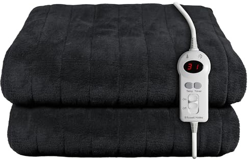 Russell Hobbs Electric Blanket Black Heated Throw Sherpa & Microfleece 130 x 180 cm with Digital Remote, Auto Shutoff Overheat Protection 12 Hour Timer, 9 Heat Settings 2 Year Guarantee, RHHT1004BLA