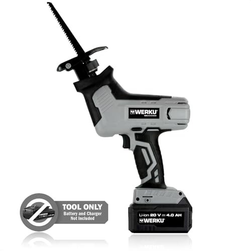 Werku WK403460 Scie sabre sans fil, Scie sauteuse, qualité professionnelle, puissance 20 V et 4 Ah, batterie Li-ion, moteur brushless, capacité de coupe 60 mm, batterie et chargeur non inclus