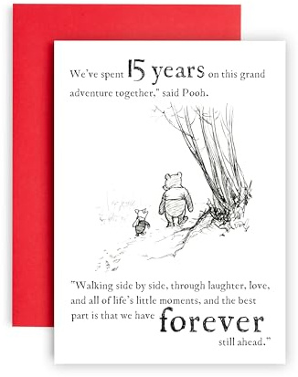 Huxters 15th Anniversary Card for Husband or Wife 15 Years down and the Adventure Continues Pooh and Piglet Wedding Anniversary Love - 14.8cm (15 Years)