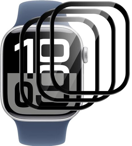 Eirltiy 3 Pièces Protection Écran pour Apple Watch Series 10 42mm， Verre Trempé Anti-Rayures, Sans Bulles, Résistant, Installation Facile, HD Transparent TPU Souple Film Protecteur, Noir