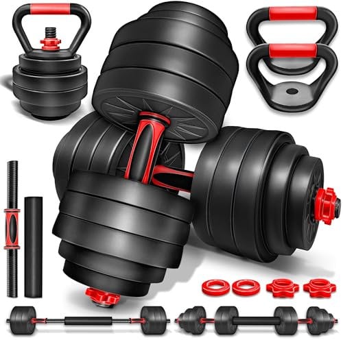 RE:SPORT 2 in 1 Hanteln Set mit Kettlebell 40kg | Hantelset verstellbar | Kurzhantel & Langhantel | Sternverschlüsse & Verbindungsrohr