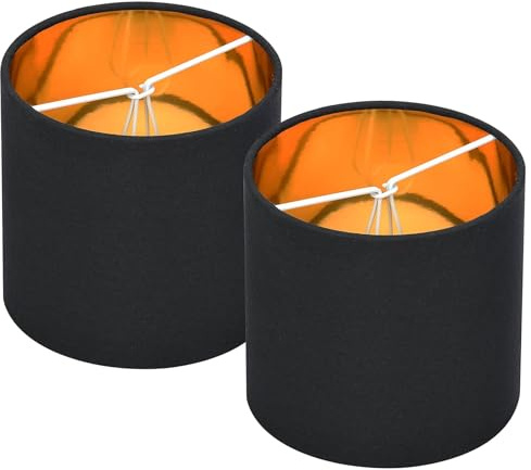 2 pantallas de luz negras, pantallas cilíndricas para lámparas de pie, lámparas de pared y luces colgantes, interior dorado brillante, fácil de instalar y reemplazar, accesorios de luz decorativos