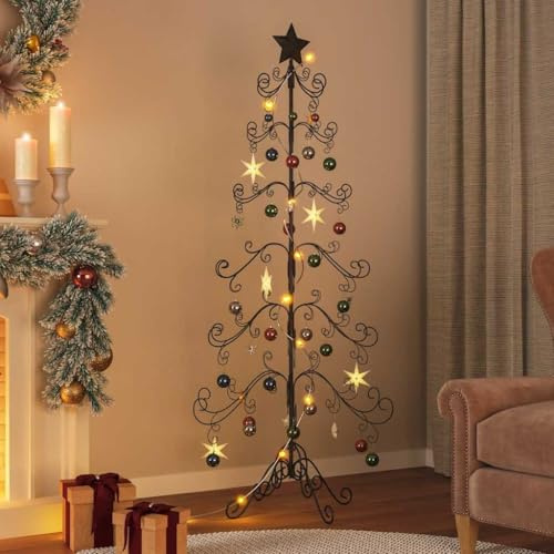 ACAGALA Metall Weihnachtsbaum für Dekorationen 180 cm Christbaum mit Ständer Schwarz - Moderner DIY Dekoration - Platzsparend für Kugeln, Lichter, Deko