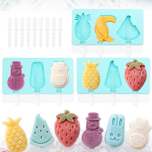 Stampi per Ghiaccioli 3 Pezzi 9 Cavità Stampi per Gelati in Silicone | Stampini per Gelato Formine per Ghiaccioli