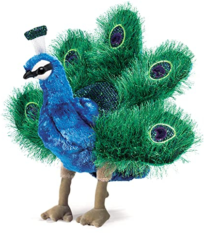 Folkmanis Handpuppe Puppet 2834 Kleiner Pfau Blau, Grün