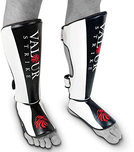 Valour Strike Shin Guards for Kickboxing Muay Thai MMA Karate Martial Arts Taekwondo or Kick Boxing | Sparring Pads to Guard Leg Foot & Instep | Protective Equipment for Safe Support in Training
