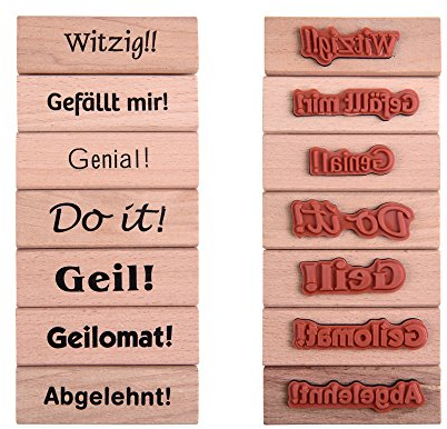 ewtshop® Sprüche-Stempel, 7 Stück im Set, witzige Sprüche, Holzstempel