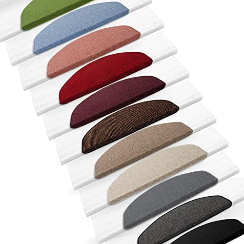 Floordirekt | London | Lot de 15 marchettes d'escalier en Couleurs diverses | Autocollantes et résistantes | Vert, Semi-Circulaire 65x23 cm