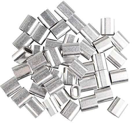 Futheda 50 pcs Aluminum Crimping Loop Sleeve Clips Oval Shaped for 4.0mm Cable Wire Rope Silver Tone